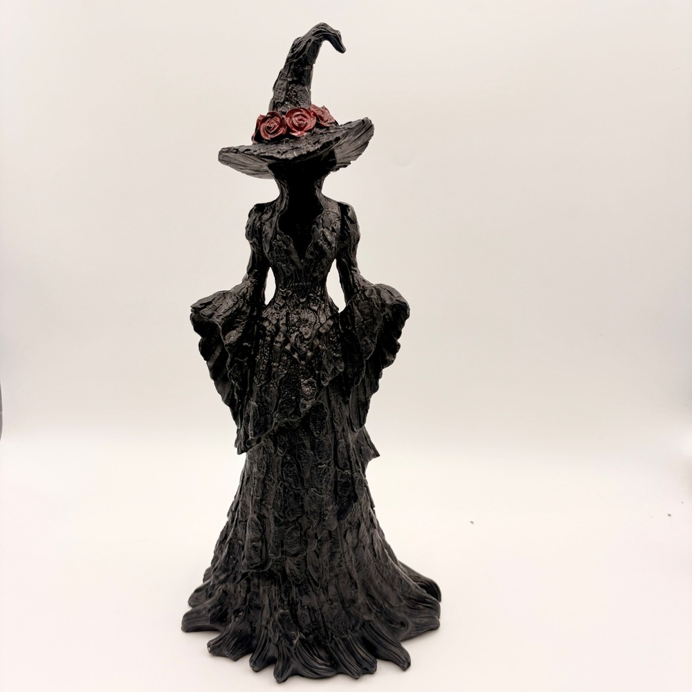 Gothic Faceless Witch Figurine Black Rose Crown Textured Statue Halloween